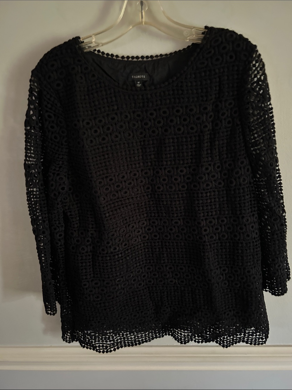 Talbots Black Crochet Lace Tunic Top